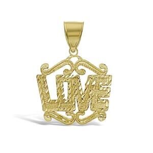 10k Yellow Gold Love Pendant Charm 1.2"